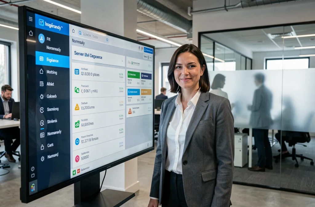 Responsable infogérance de Loxys présentant un tableau de bord de supervision réseau en Normandie